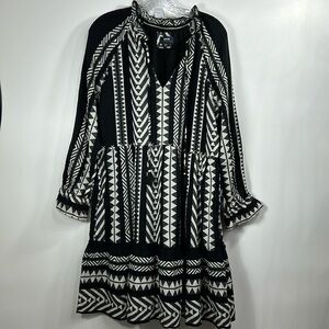 Maeve Black and White Geometric Long Sleeve Dress